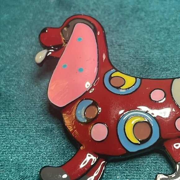 Cute Maroon Polka Dot Dog Brooch - Picture 2 of 5